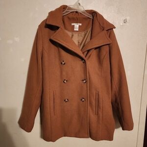 K Jordan Wool Blend Double Breasted Hooded Peacoat Size XL (detachable hood)